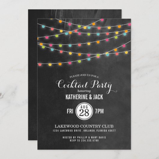 Colorée String Lights Cocktail Party Invitation (Devant / Derrière)