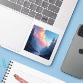 Colorfall Grove - Square Vinyl Sticker (Laptop met iPhone)