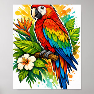 Colorfi Papegaai Illustratie – Tropische Exotische Poster