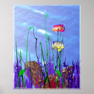 Colorful 3d Angelfish Poster