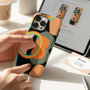 Colorful 70s retro abstract op zwart esthetisch Case-Mate iPhone 14 pro max hoesje