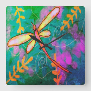 Colorful Abstract Art Dragonfly Vierkante Klok