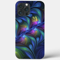 Colorful Abstract Blue roze Green Fractal Monogram