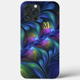 Colorful Abstract Blue roze Green Fractal Monogram iPhone 13 Pro Max Hoesje