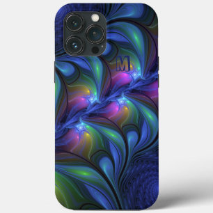 Colorful Abstract Blue roze Green Fractal Monogram iPhone 13 Pro Max Hoesje