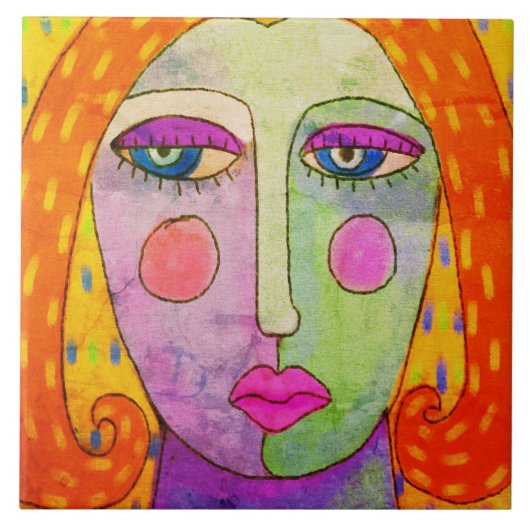 Colorful Abstract digitaal schilderen van een vrou Tegeltje (Voorkant)