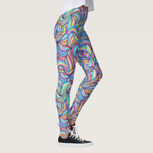 Colorful Abstract Doodle Swirl Pattern, Fun Leggings (Rechts)