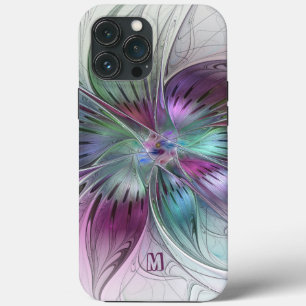 Colorful Abstract Flower Floral Fractal Monogram iPhone 13 Pro Max Hoesje