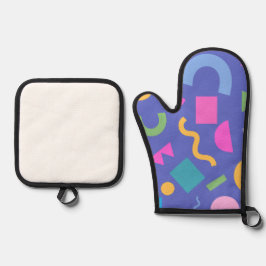 Colorful Abstract Geometric Memphis Style Pattern Ovenwant & Pannenlap Set