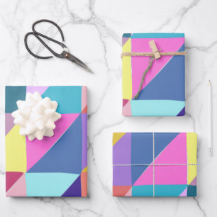 Colorful Abstract Geometric Triangle Patchwork Inpakpapier Vel
