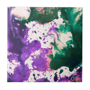 Colorful Abstract Green and Purple Splatter Paint Tegeltje
