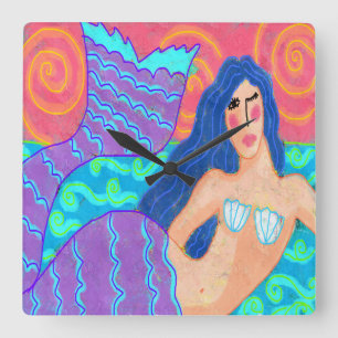 Colorful Abstract Mermaid Art Vierkante Klok