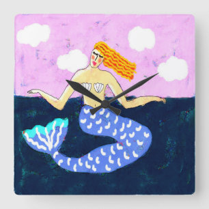 Colorful Abstract Mermaid Art Vierkante Klok