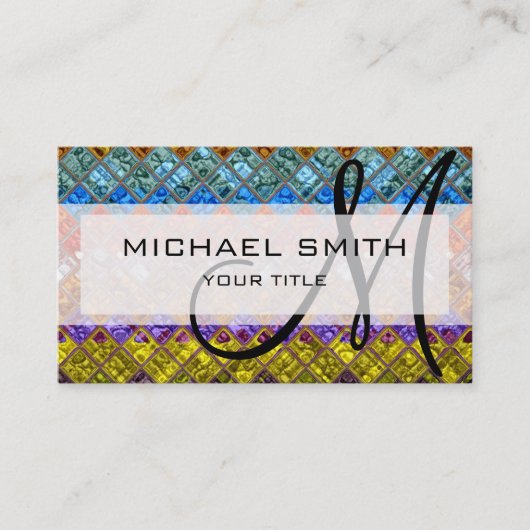 Colorful Abstract mosaic Custom Monogram #5 Visitekaartje (Voorkant)