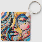 Colorful abstract pixel face sleutelhanger (Achterkant)