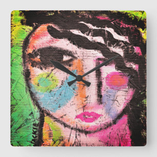 Colorful Abstract portret van een vrouw Vierkante Klok