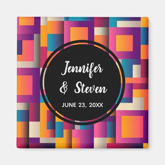 Colorful Abstract Squares and Shapes Wedding Magneet (Voorkant)