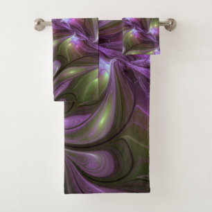 Colorful Abstract Violet Paars Khaki Fractal Art Bad Handdoek