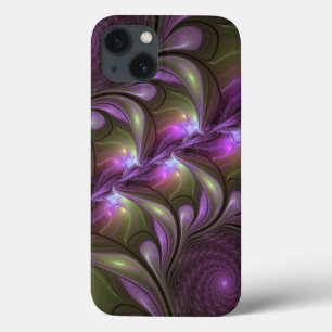 Colorful Abstract Violet Paars Khaki Fractal Art iPhone 13 Hoesje