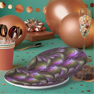 Colorful Abstract Violet Paars Khaki Fractal Art Papieren Bordje