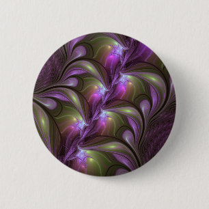 Colorful Abstract Violet Paars Khaki Fractal Art Ronde Button 5,7 Cm