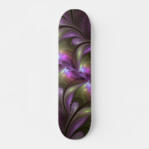 Colorful Abstract Violet Paars Khaki Fractal Art Skateboard