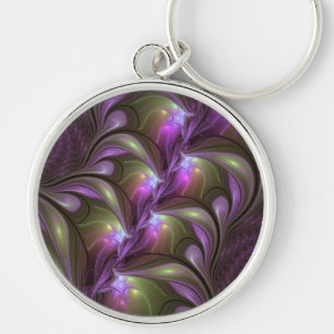 Colorful Abstract Violet Paars Khaki Fractal Art Sleutelhanger
