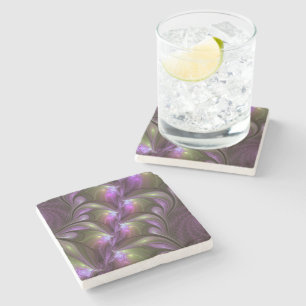 Colorful Abstract Violet Paars Khaki Fractal Art Stenen Onderzetter
