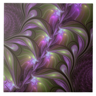 Colorful Abstract Violet Paars Khaki Fractal Art Tegeltje