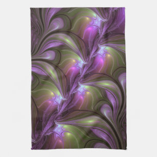 Colorful Abstract Violet Paars Khaki Fractal Art Theedoek