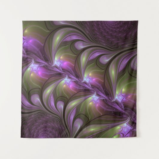 Colorful Abstract Violet Paars Khaki Fractal Art Wandkleed (Voorkant)
