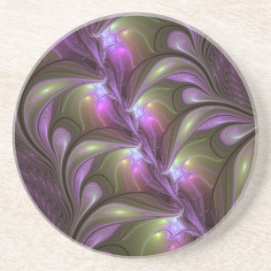Colorful Abstract Violet Paars Khaki Fractal Art Zandsteen Onderzetter