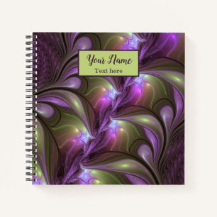 Colorful Abstract Violet Paars Khaki Fractal Name Notitieboek