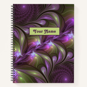Colorful Abstract Violet Paars Khaki Fractal Name Notitieboek