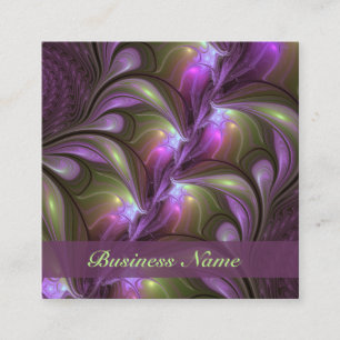 Colorful Abstract Violet Paars Khaki Fractal Name Vierkante Visitekaartje