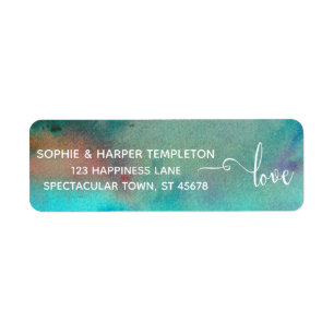 Colorful Abstract Waterverf, Love Typography Etiket