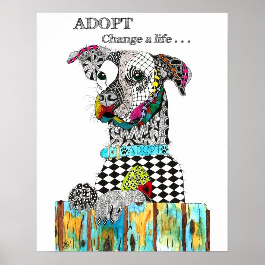 Colorful Adopt a Dog Poster - 16" x 20" (Devant)