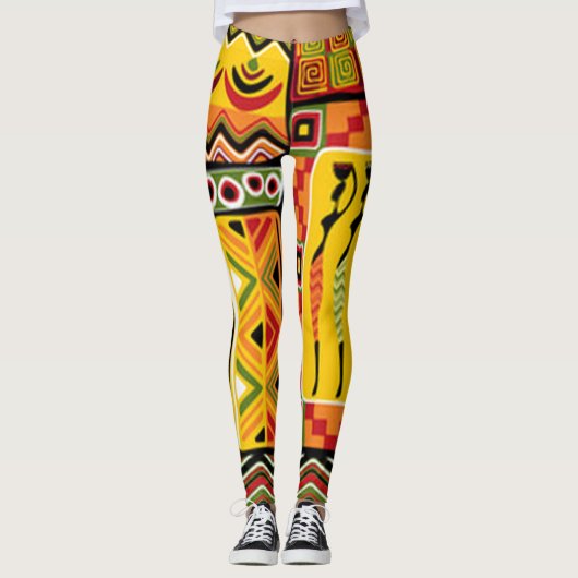 Colorful African Pattern Print Collage Leggings (Voorkant)