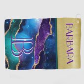 Colorful Agate Gold Monogram Naam Golfhanddoek (Horizontaal)