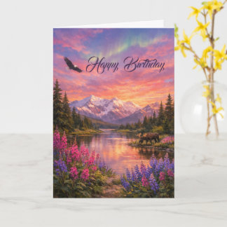 Colorful Alaska Landscape Birthday Kaart