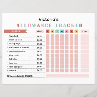 Colorful Allowance Tracker for Kids Chores