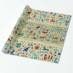 Colorful Ancient Egyptian hieroglyphs patroon Cadeaupapier