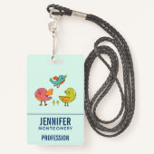 Colorful and Cute Whimsical Birds Trio Badge (Achterkant met draagriem)