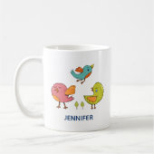 Colorful and Cute Whimsical Birds Trio Koffiemok (Links)