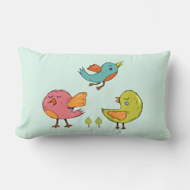 Colorful and Cute Whimsical Birds Trio Kussen (Voorkant)