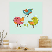 Colorful and Cute Whimsical Birds Trio Poster (Keuken)