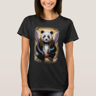 Colorful Angel Panda Design on a Black T-shirt