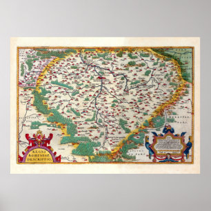 Colorful  Antiek Map of Bohemia Poster
