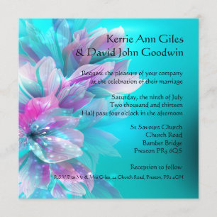 Colorful Aqua Blue and Pink Wedding Invitation Kaart