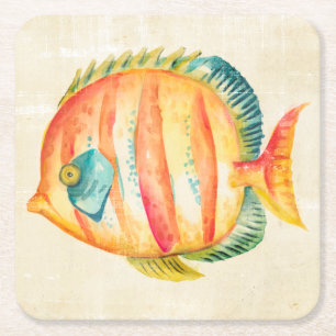 Colorful Aquarium Fish Vierkante Kartonnen Onderzetter